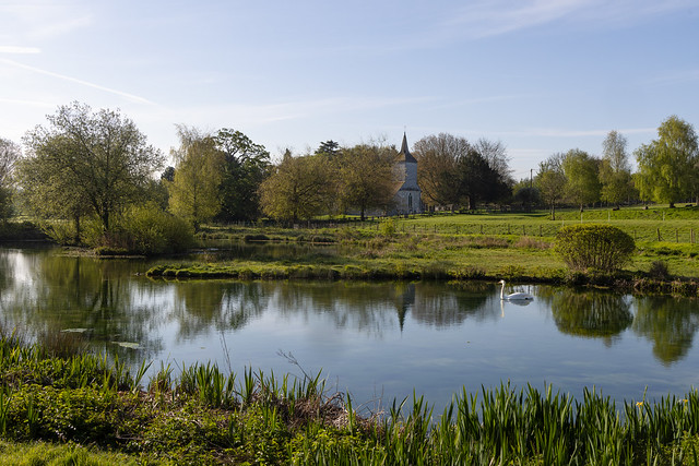 Church and village pond