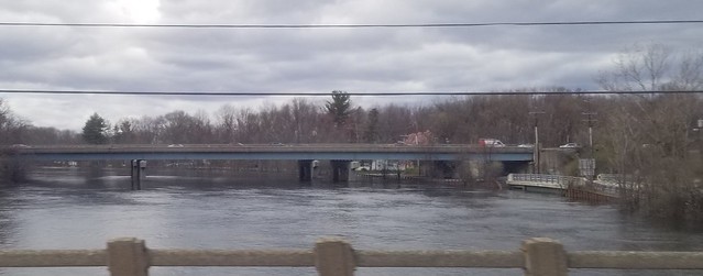 Flooded Passaic River at I-80 bridges, Wayne