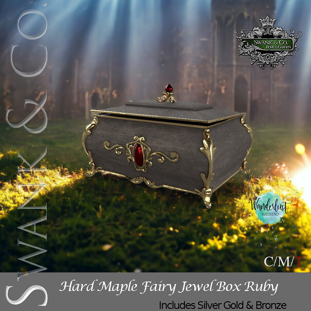 Swank & Co. Hard Maple Fairy Jewel Box Ruby WL