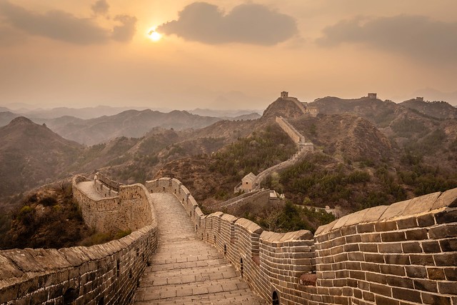 Sun setting over the Great Wall