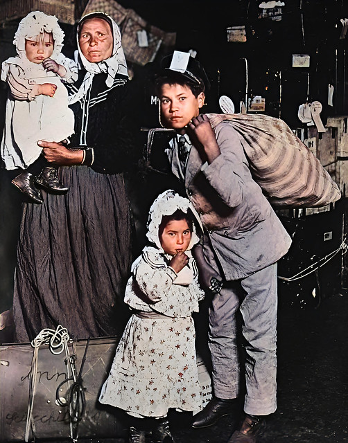An Italian immigrant woman and her three children on their way to join the family patriarch in Scranton, Pennsylvania, 1908