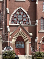 Entryway of St. Patricku2019s Catholic Church (former). Lewiston, Maine.