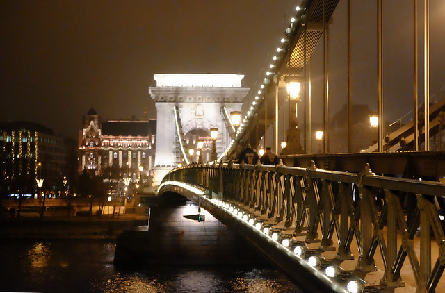 Chain Bridge at night in Budapest, Hungary