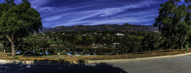 Multiphoto panorama view of Andree Clark Bird Refuge from Santa Barbara Cemetery.  792-Panoa