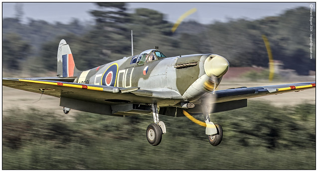 Spitfire Mk Vc AR501 about to touch down at Old Warden