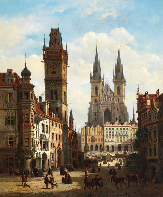 Emile Pierre Joseph de Cauwer (1827-1873) - A View of the Old Town of Prague