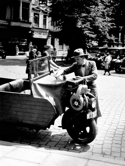 A three-wheeled Cyklon Cyklonette in Bremen, Germany circa 1930's