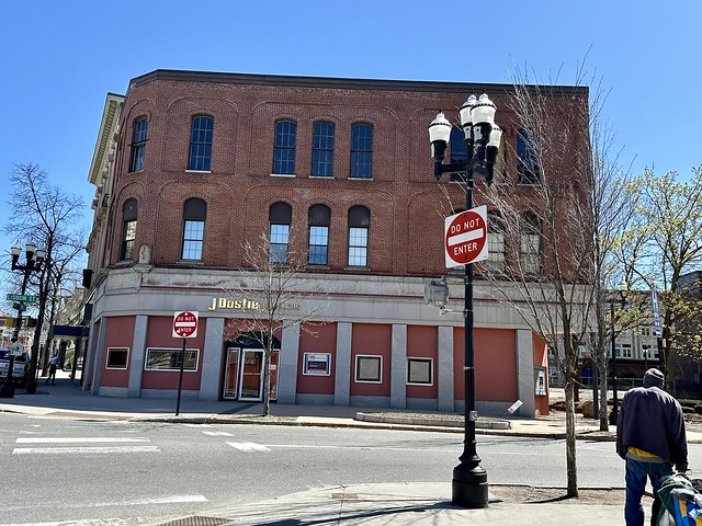 Central Block. 2-10 Lisbon Street. Lewiston, Maine. Built in 1860 using the Italianate Style. Contributing Building to the NRHP District, but also separately designated as a part of the First National Bank Building (which is attached and facing Main St.).