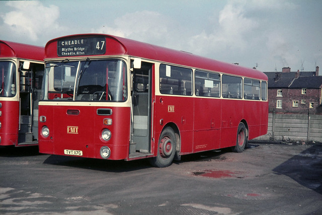 Potteries Motor Traction . SN1117 TVT117G . Cheadle Bus Garage ,  Staffordshire . Sunday morning 14th-March-1971 .