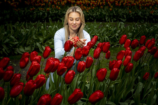 Girl & Red Tulips