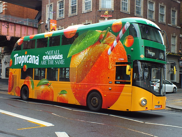 LTZ1886 LT886 NBFL in a very colourful wrap for Tropicana at Waterloo