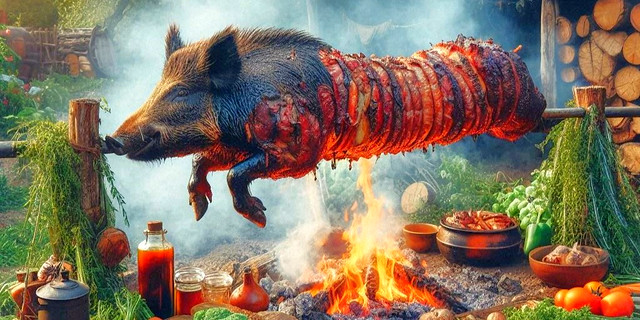 Wild boar pig roast