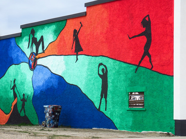 Mural on side of Traxside Studios, Blackie, Alberta
