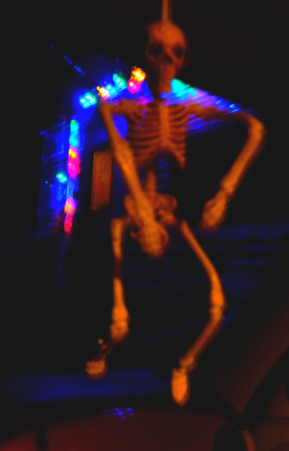 DSCN9535 Skeleton with Christmas Lights ~ Rear View Mirror Ornament