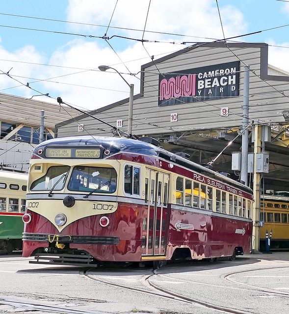 San Francisco Muni Line F: 1007 (Philadelphia Suburban Transportation) in Cameron Beach Yard at Balboa Park