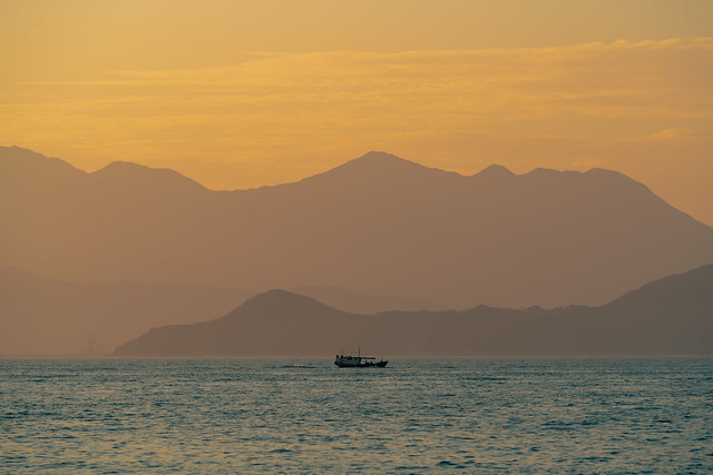 Sunset, Mountains, Boat