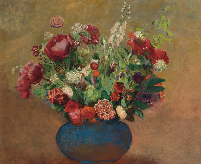 Odilon Redon - Poppies and Carnations in a Blue Vase