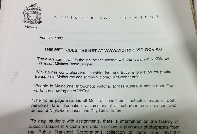 Faxed media release from 1997 announcing the VicTrip web site