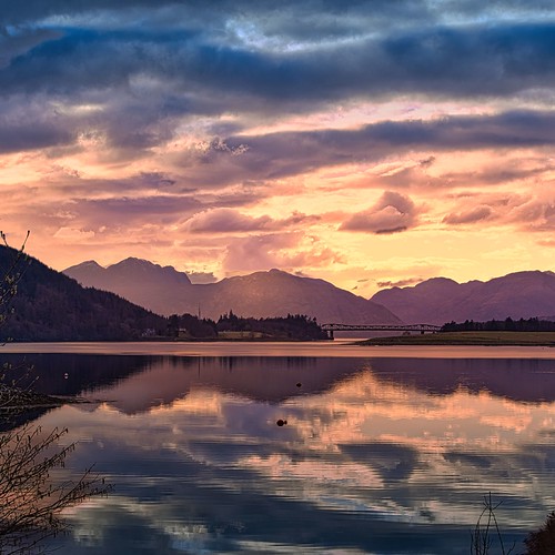 Ballachulish Bridge. by Adrian Walker., Looking toward Ballachulish Bridge and Loch Leven to the Beinn a Bheithir range of mountains in Argy