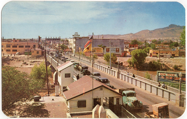 Birdseye view of International Bridge looking towards Cd. Juarez, Mexico.
