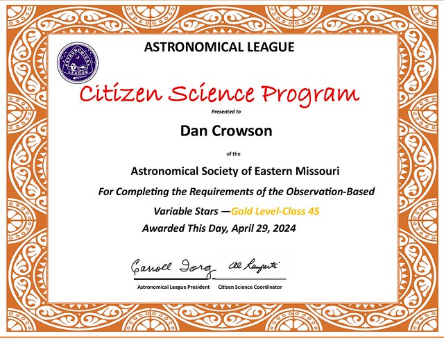 Dan Crowson - Astronomical League Citizen Science - Observation_Gold_Crowson_Variable Stars_Class 45