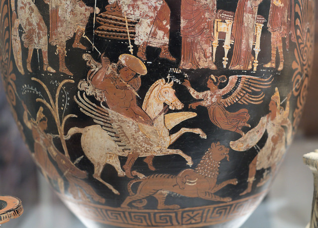 Apulian Red Figure volute krater with scenes from the life of Bellerophon, 5