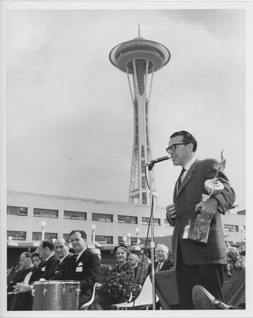 Ewen Dingwall speaking on opening day of World's Fair, 1962