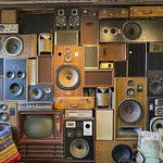 Wall of Speakers Wall of old speakers and more at the Caddo Merchantile Antiques store in Jefferson, Texas.