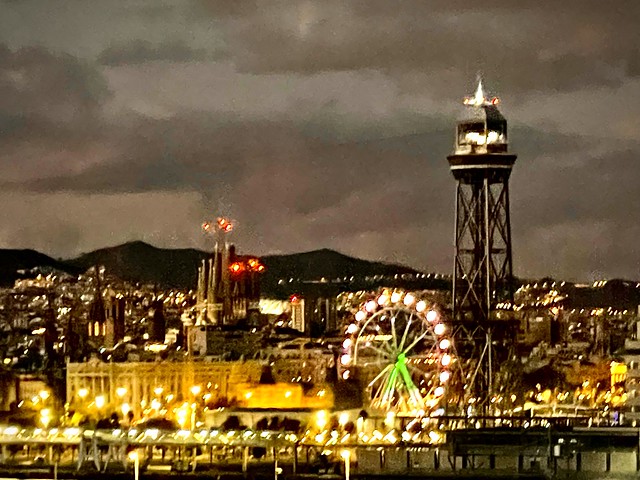 Barcelona after sunset from the ship.