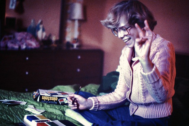 Found Photo - 1970s Girl Playing Einstein Electronic Game