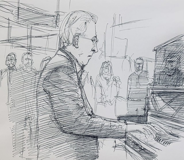 Player on the show, “The Piano 2024.”  Ballpoint Pen pin sketch by jmsw on sketch book paper.