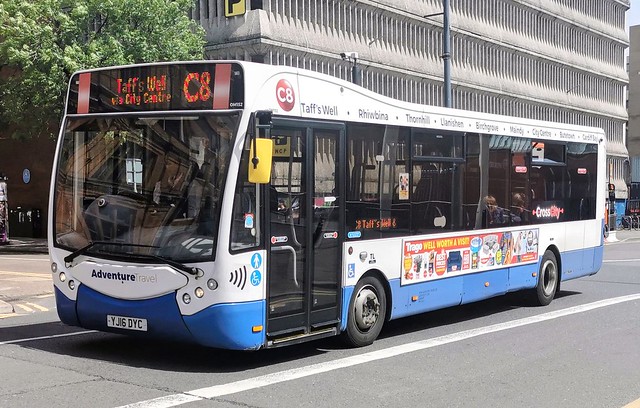 Adventure Travel OM152 is heading along Westgate Street while on the C8 to Taff's Well via Maindy, Birchgrove, Llanishen, Thornhill and Rhiwbina. - YJ16 DYC - 19th May 2022