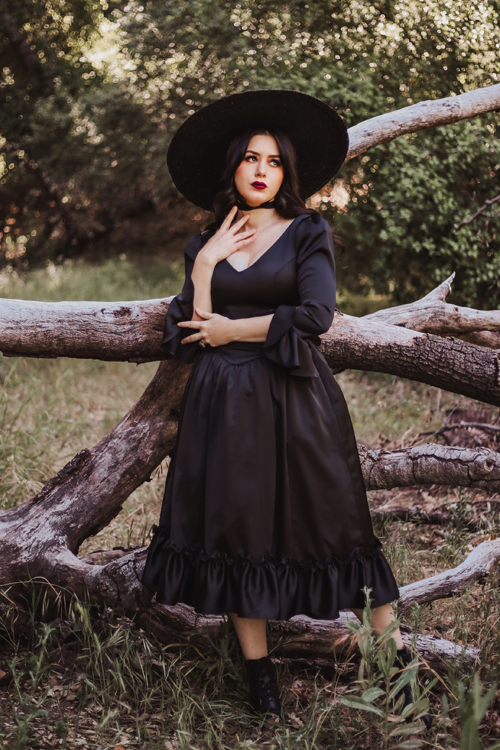 La Femme En Noir Dark Romance Satin Bustle Dress in Black Southern California Belle