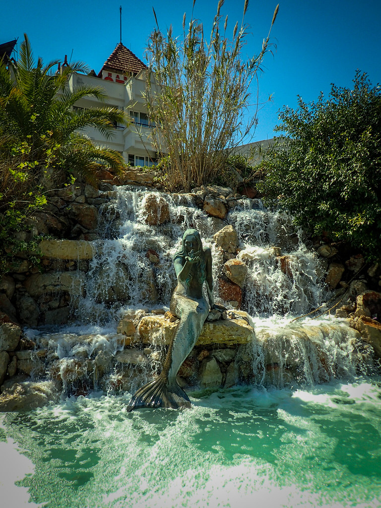 Mermaid statue in Waterfall at Fountain Square in Marmaris, Turkey