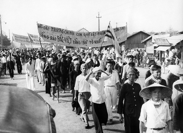Anti-communist demonstrators protest on August 8, 1954 in Saigon