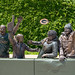 Green Bay, Wisconsin - June 2, 2023: Statue of Green Bay Packers fans cheering for their football team at Lambeau Field
