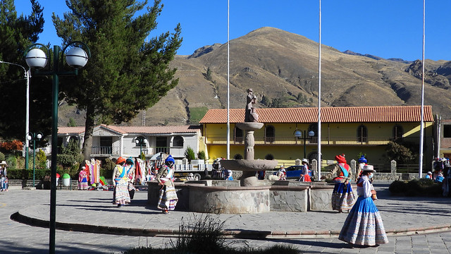 Dancers in Plaza de Armas, Yanque, Colca Valley, Arequipa, Peru