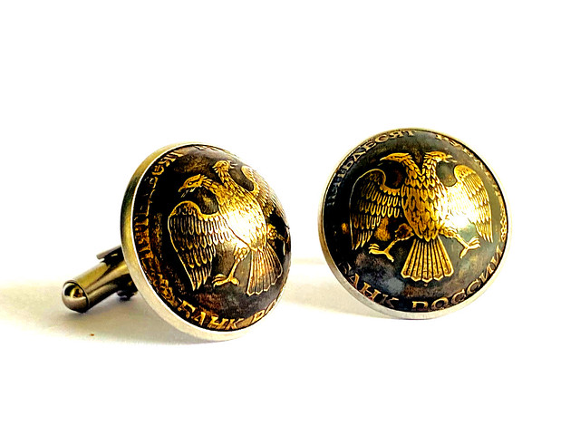 IMG_3843 Domed Russia coin cufflinks , 50 Roubles , the two headed eagle , 20mm.