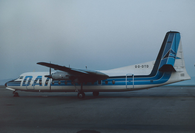 OO-DTD Fairchild Hiller FH-227 an early morning at  Basel   1985 (Rescanned)
