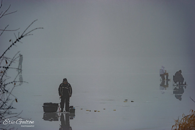 Ice fishing at Petrie Island, Orleans, Ontario, Canada