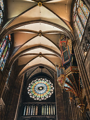 Strasbourg Cathedral Gothic Architecture Rose Window Stained Glass Pipe Organ