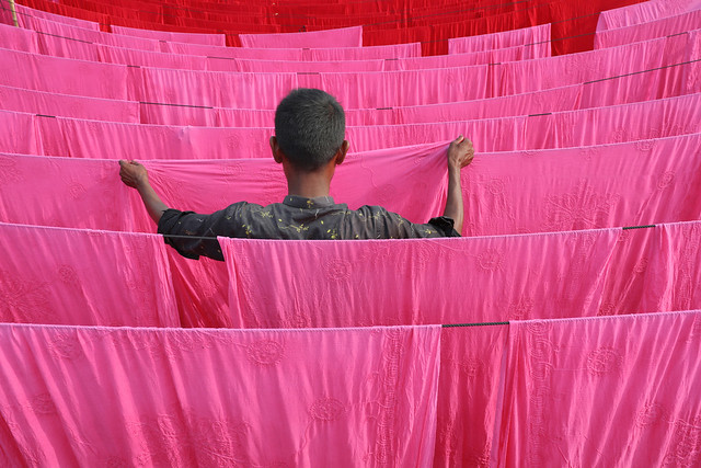 Dyed fabrics drying