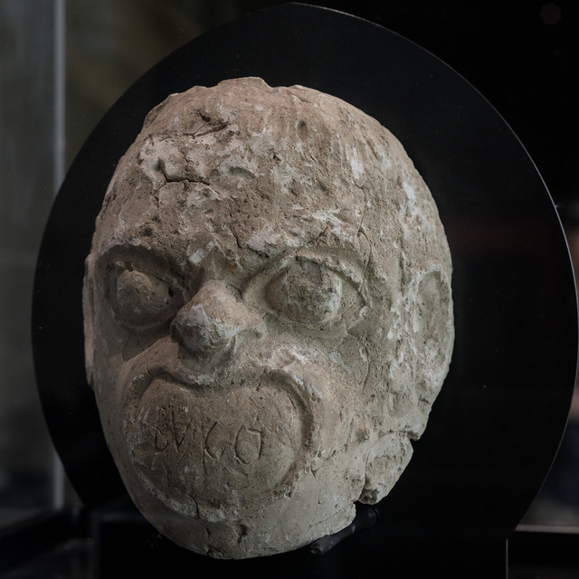 Roman model of a theater mask of Buccus in plaster from Pompeii