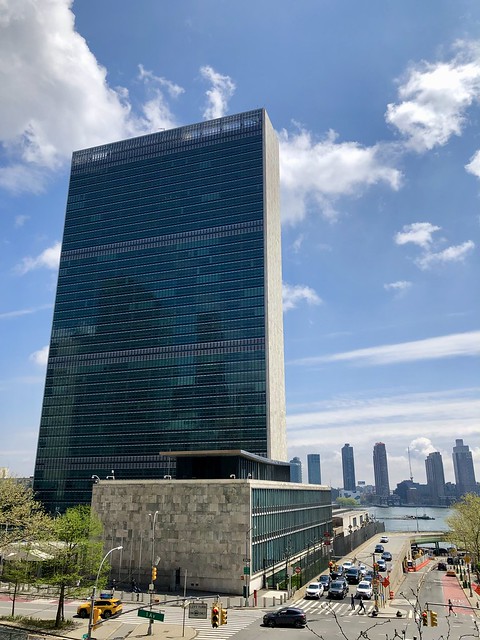 The United Nations Secretariat Building, built between 1948-1951. 39 stories, 505 ft (154 m) tall. Designed by a team of architects led by Wallace Harrison.