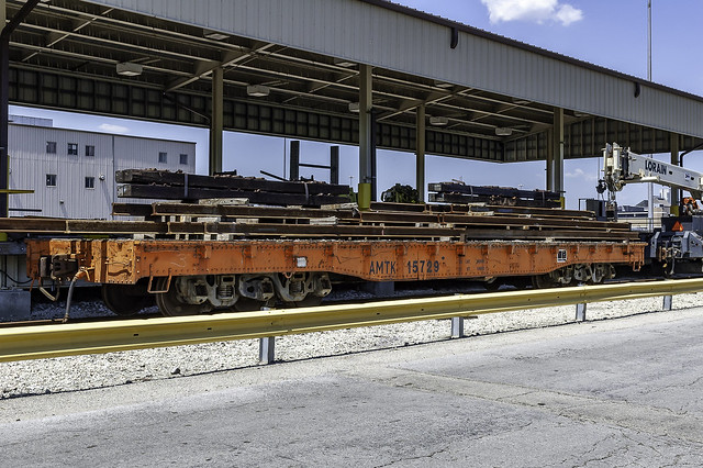 AMTK 15729, 100-ton 12-wheel Flat Car, ex USAX 38436, at Amtrak's Lumber Street Facility in Chicago IL 7-15-06 © Paul Rome