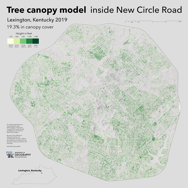 Tree canopy model inside New Circle Road