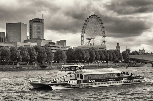 London, river Thames: London Eye and NatWest river bus 