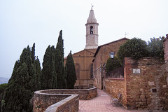 Charming View Via Del Casello Pienza Tuscany Historic Church Cypress Trees