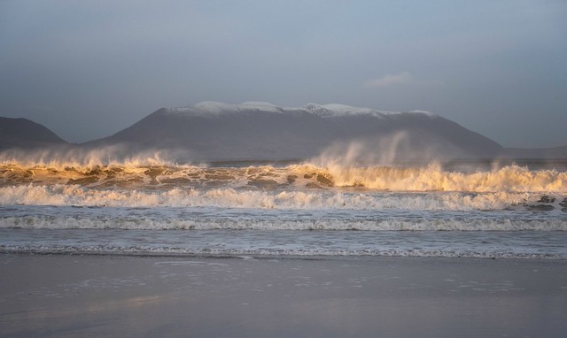 Waves over Inch Beach at Sunrise