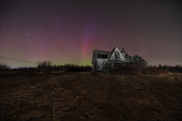 The old Billingsley House with some faintly dancing auroras Apr. 27 2024